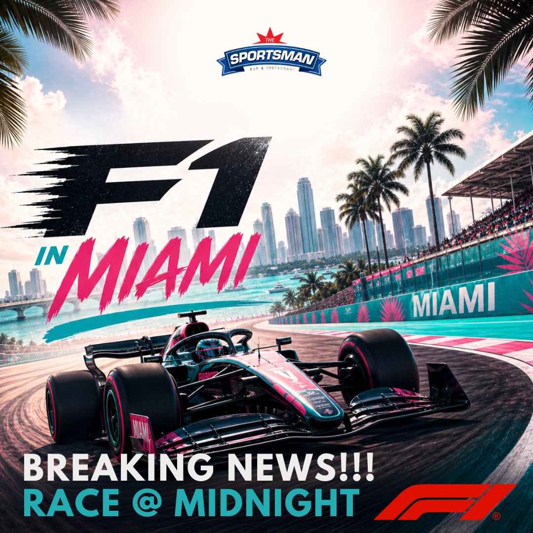 thesportsmanbkk's tweet photo. F1 – MIAMI GRAND PRIX

BREAKING NEWS!!!

The race has been moved to midnight due to thunderstorm warnings. 

We will now be showing the whole race LIVE tonight!!!

Full coverage with sound on the big screens.

#SportsmanBangkok #BangkokSportsBar #F1 #RaceDay #F1Miami https://t.co/rrk0J0HUf0