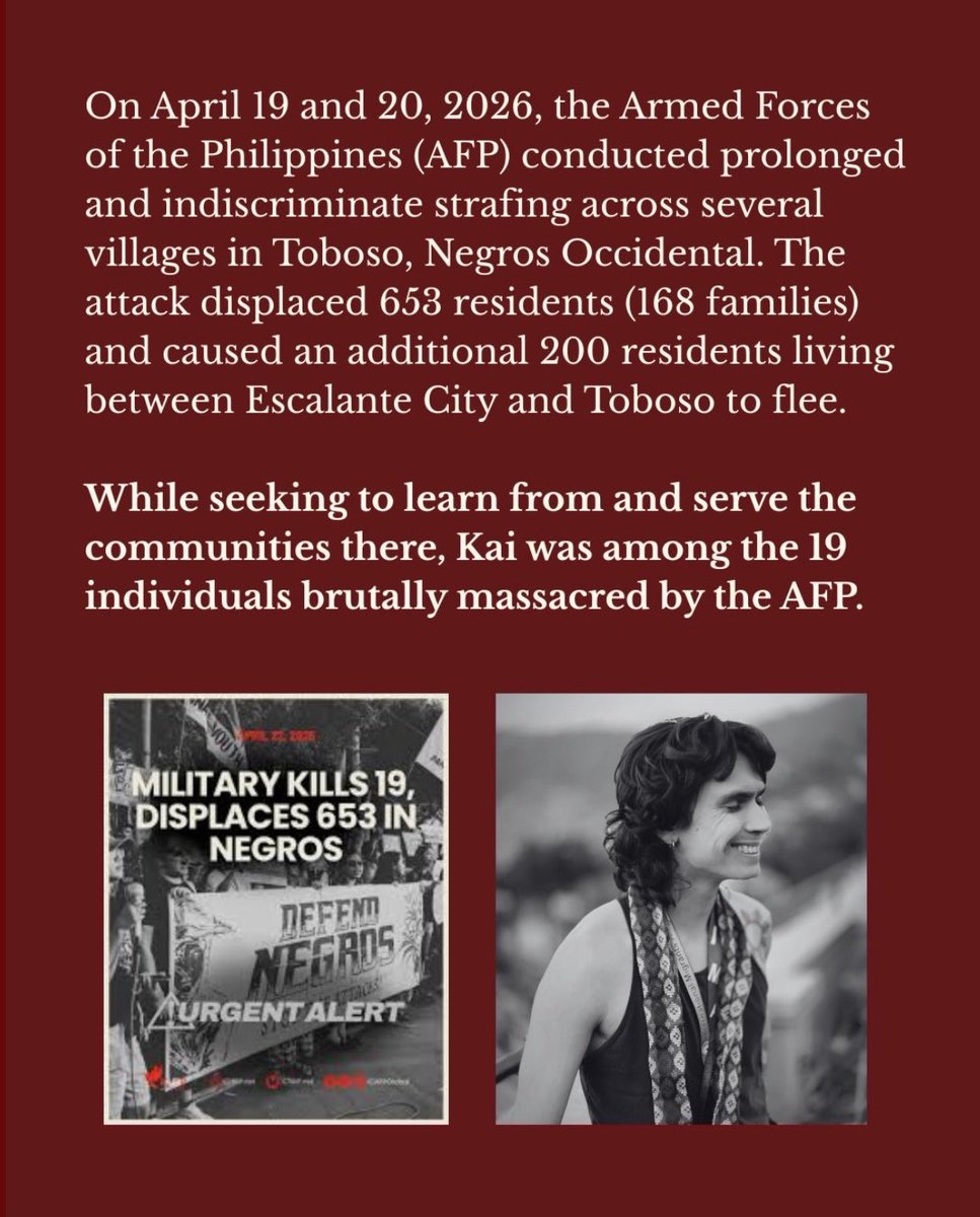 ASHL00's tweet photo. a fellow filipino activist from seattle was m/rdered by the ph govt last week. it would mean a lot if you guys could share or donate! #justiceforthenegros19 #justiceforthetoboso19 #defendnegrosisland https://t.co/8Ze4q2Tlqa https://t.co/vbsNAFf1OS