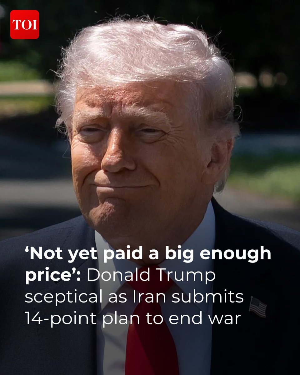 timesofindia's tweet image. #US President #DonaldTrump said he is reviewing a fresh proposal from Iran but expressed strong doubts over its acceptability, arguing #Tehran has not “paid a big enough price” for its past actions.

Read here 🔗toi.in/Cx1lHb20