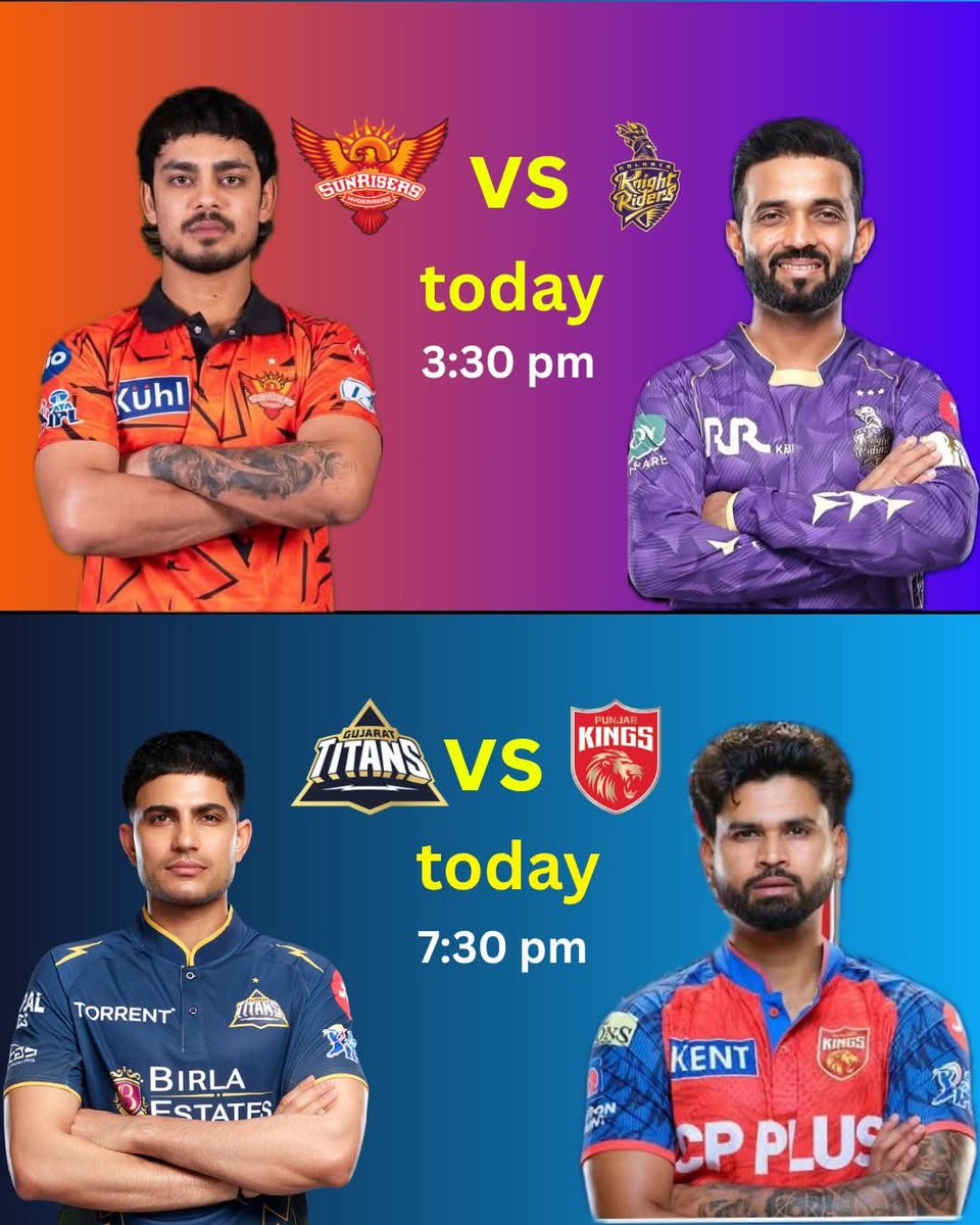 SWorldxtre95624's tweet image. Aaj hoga asli muqabla! Double Header ka blockbuster Sunday! 🏏🔥#IPL2026 #CricketFever #DoubleHeader #SRHvsKKR #GTvsPBKS #TATAIPL #MatchDay #SuperSunday
#OrangeArmy #AmiKKR #AavaDe #SaddaPunjab #IPLShowdown indu