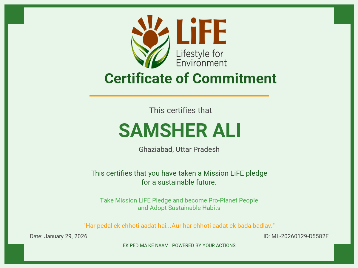 SamsherAliSaify's tweet image. Proud to take the Mission LiFE pledge 🌱
Small habits. Big change. For a sustainable future.
#MissionLiFE #ProPlanetPeople #SustainableLiving #ClimateAction