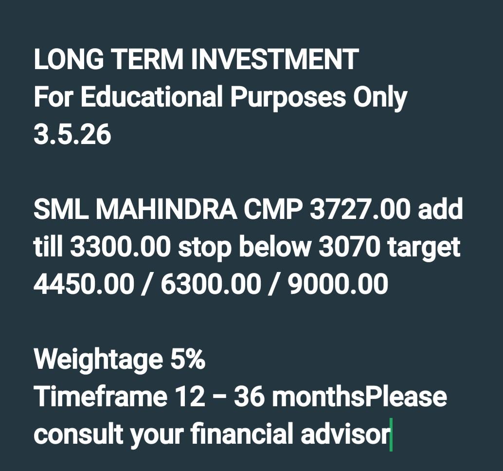 bsridhar00's tweet photo. LONG TERM - SML MAHINDRA
#FRESHENTRY https://t.co/LKSRuOa2Ne