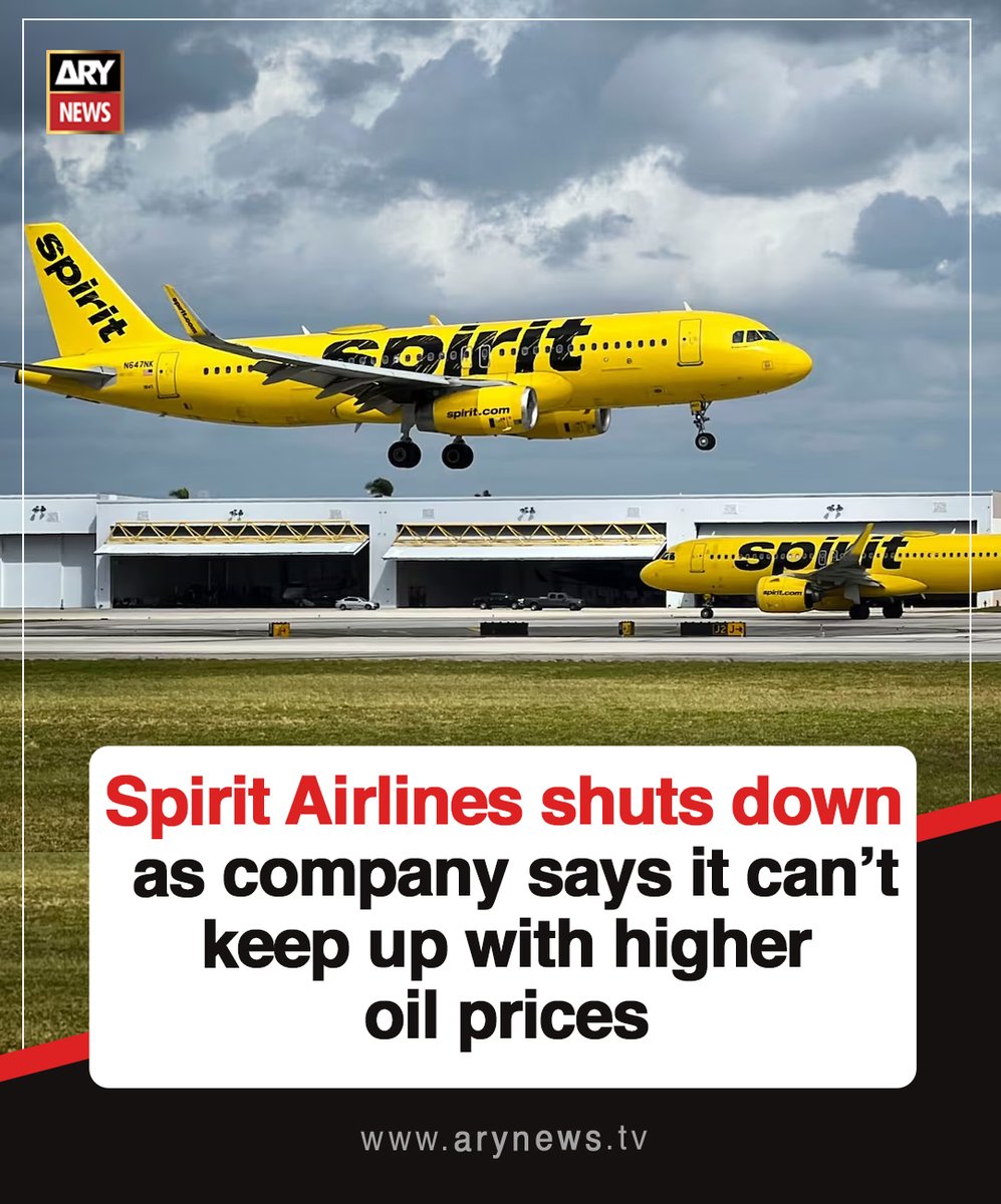 ARYNEWSOFFICIAL's tweet image. #Spirit #Airlines shuts down as company says it can’t keep up with higher #oil prices

Read More : arynews.tv/spirit-airline…

#ARYNews