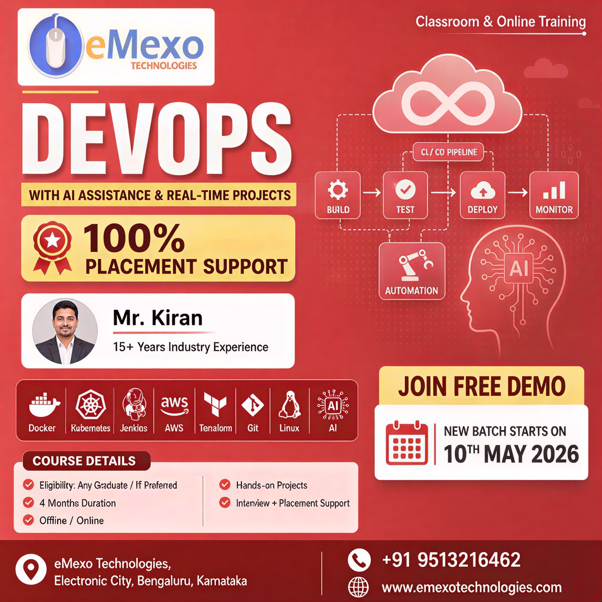 gokulemexo's tweet image. 🚀 DevOps with AI Training in Bangalore

🐳Docker | ☸️Kubernetes | ⚙️Jenkins
☁️AWS | 🔧Git | 🤖AI Automation

✔️Real-time projects
✔️2 Months fast-track
✔️100% Job Support

emexotechnologies.com/courses/devops…

📞 +91 9513216462

#DevOps #AIDevOps #AWS #Kubernetes #Docker #CloudComputing