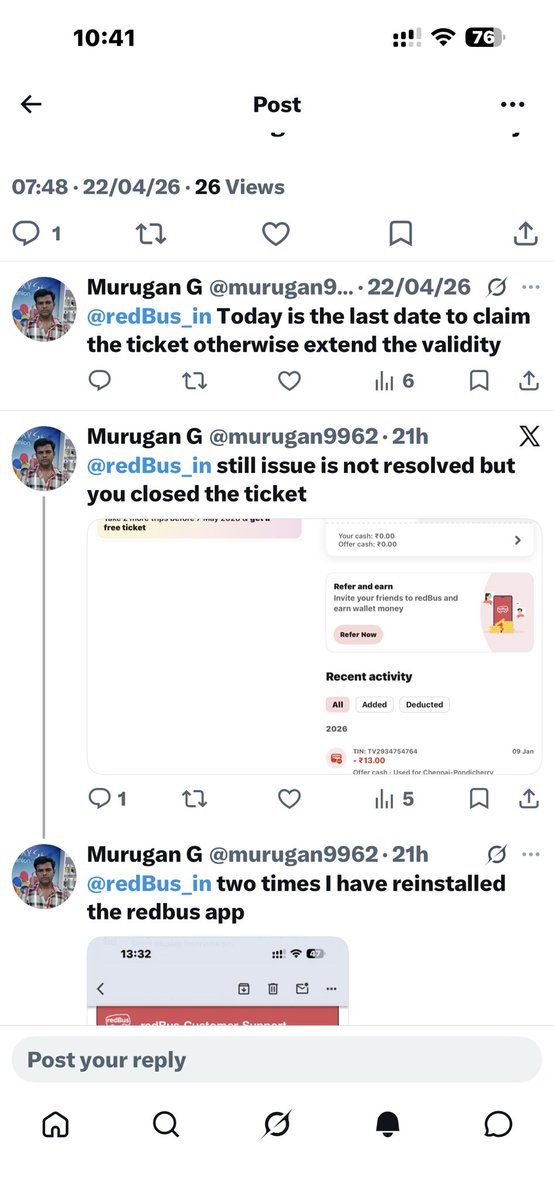 murugan9962's tweet photo. @redBus_in still issue is not resolved but you have closed the ticket https://t.co/nzAJsL1cgK