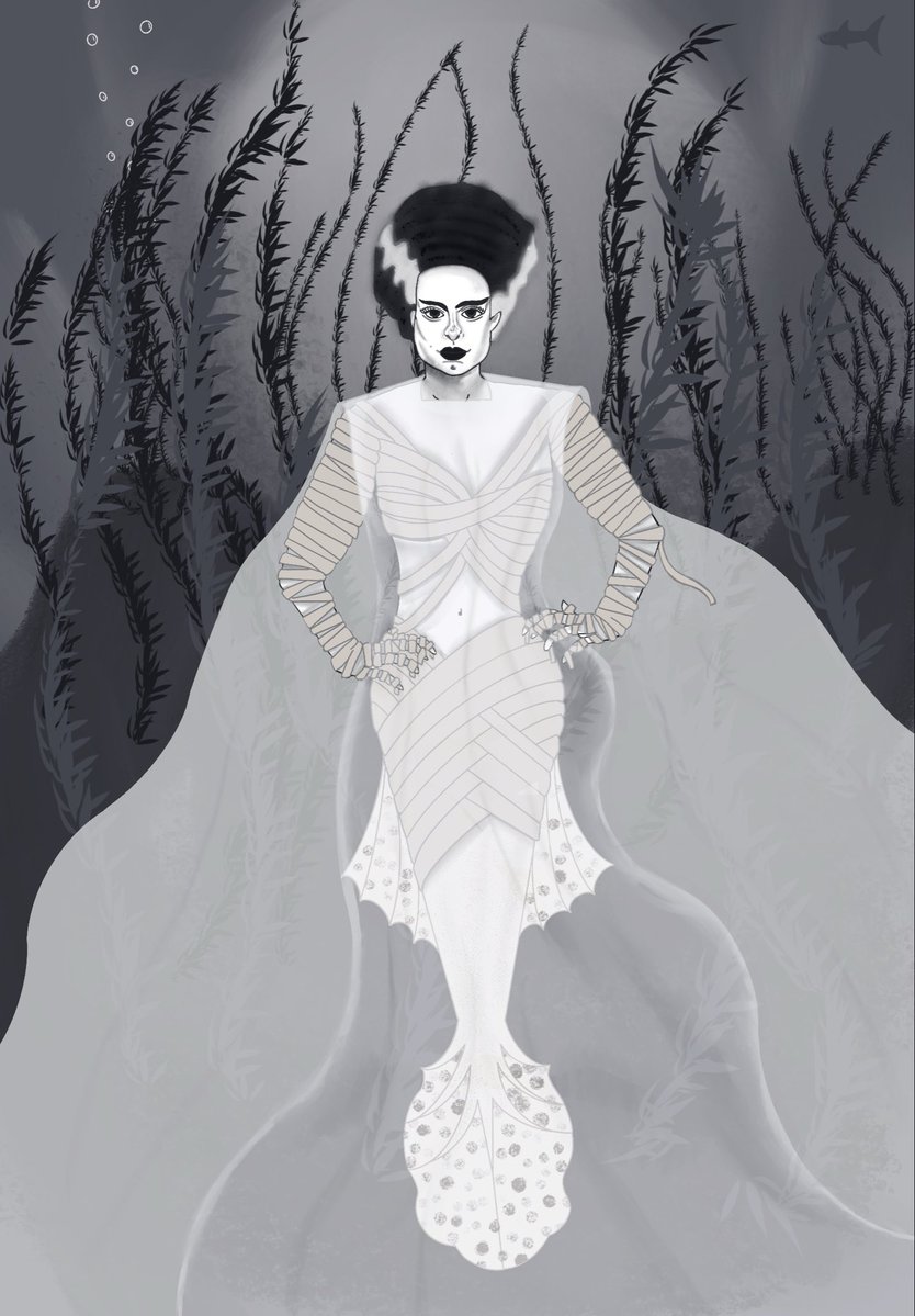 megan_pie's tweet image. MerMay Day 3: Bride of Frankenstein (‘s Monster)! #mermay #mermay2026 #mermaid #brideoffrankenstein #art