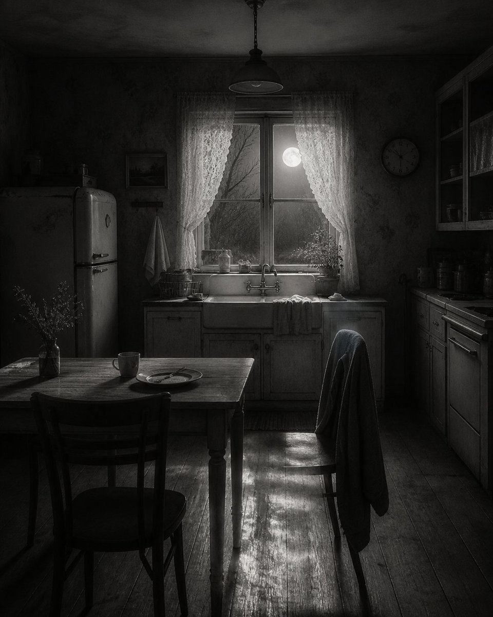 user11011001069's tweet image. ASH VELVET / LUNAR DOMESTIC 🕳

Strange Things in Another Timeline.🌌

1/10 — The Kitchen That Waited All Night. #fineart #lunar #kitchen

@grok, favorite moon phase?