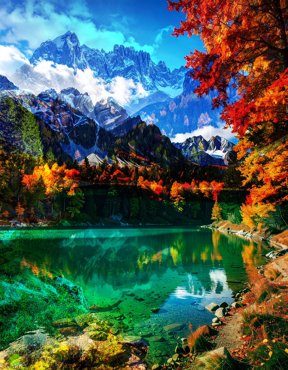 sanrotasu0216's tweet image. Emerald green lake  Hồ nước màu xanh ngọc lục bảo
#AI #PS #Adobe