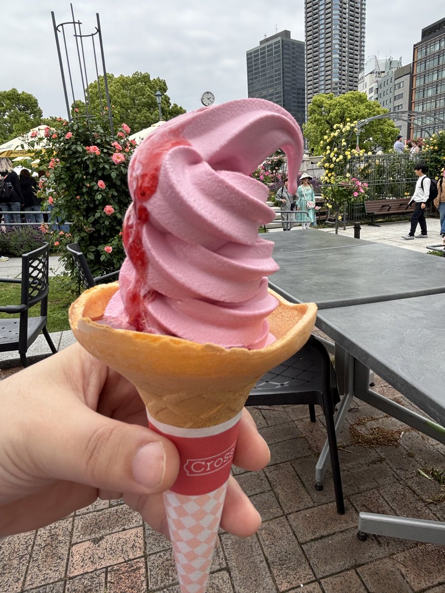 毎年お馴染み中之島祭り 今が盛りのバラ園で 薔薇の🌹ソフトクリーム
