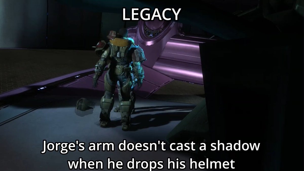 Whoatedmycookie's tweet photo. @LaperLarden It's so depressing that they're just remaking these games without even preserving the original versions properly.

I wish they'd fix MCC. Reach still has busted lighting and missing shadows in every single one of its cutscenes. For 6 years its been broken.

Preservation matters https://t.co/ekmdzdvqSD