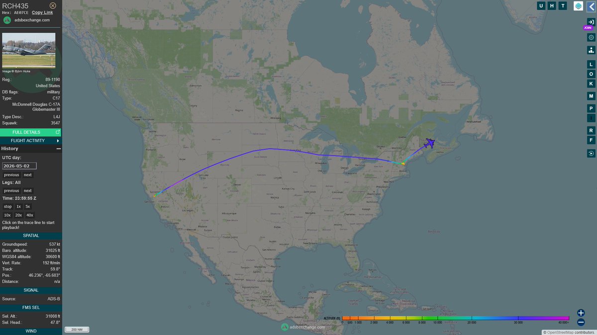 AIYeyENGDdJkjTr's tweet image. May 3, 2026
#Fairfield Travis Air Force Base #Portsmouth ==&amp;gt;

#RCH435 #AE07CE USAF C-17A Globemaster III 
#RCH556 #AE07F1 USAF C-17A Globemaster III