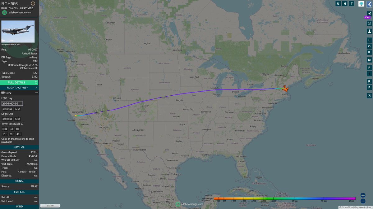 AIYeyENGDdJkjTr's tweet image. May 3, 2026
#Fairfield Travis Air Force Base #Portsmouth ==&amp;gt;

#RCH435 #AE07CE USAF C-17A Globemaster III 
#RCH556 #AE07F1 USAF C-17A Globemaster III