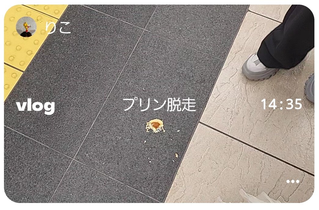 デニッシュにプリンが乗っかってるパンがあって、一目惚れして買って、電車待ってる時に食べてたんですけど