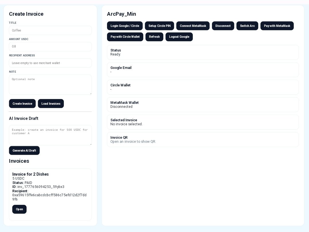 11141HA's tweet photo. Hi everyone.

I'm testing a DApp for creating crypto invoices on the @arc.

Just tried creating an invoice and connecting my MetaMask wallet. It took less than a minute to:
• Fill in the invoice name. USDC amount.
• Connect MetaMask.
• Get the invoice created, with a QR code ready for payment instantly.

It felt just like creating a normal invoice. The speed was genuinely impressive.

Next up: testing the AI Invoice Draft feature curious to see how that goes. 👀
Please feel free to leave your feedback below, including bugs, suggestions, or simply your experience. Thank you 🙏

Live Demo: https://t.co/wgJ1E0UoH1
Faucet:
https://t.co/6mK91aavkj

@samconnerone @TxnSheng @silencexlm
#Web3‌‌