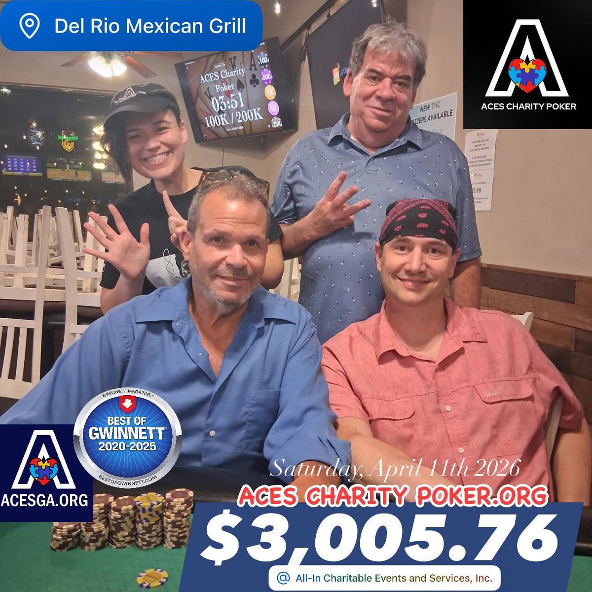 Acesofga's tweet image. Congratulations Charles for winning the ACEScharitypoker.org tournament on Sat., April 11th.  ACESGA.ORG is a 501(c)3 nonprofit dedicated to providing meaningful opportunities for autistic adults to maximize their potential! #AutismAwareness