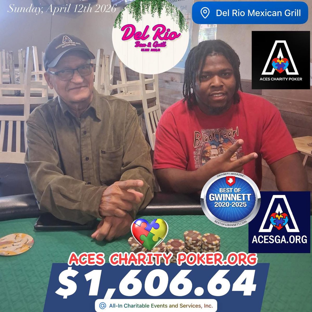 Acesofga's tweet image. Congratulations Syed for winning the ACEScharitypoker.org tournament on Sunday, April 12th.  ACESGA.ORG is a 501(c)3 nonprofit dedicated to providing meaningful opportunities for autistic adults to maximize their potential! #AutismAwareness