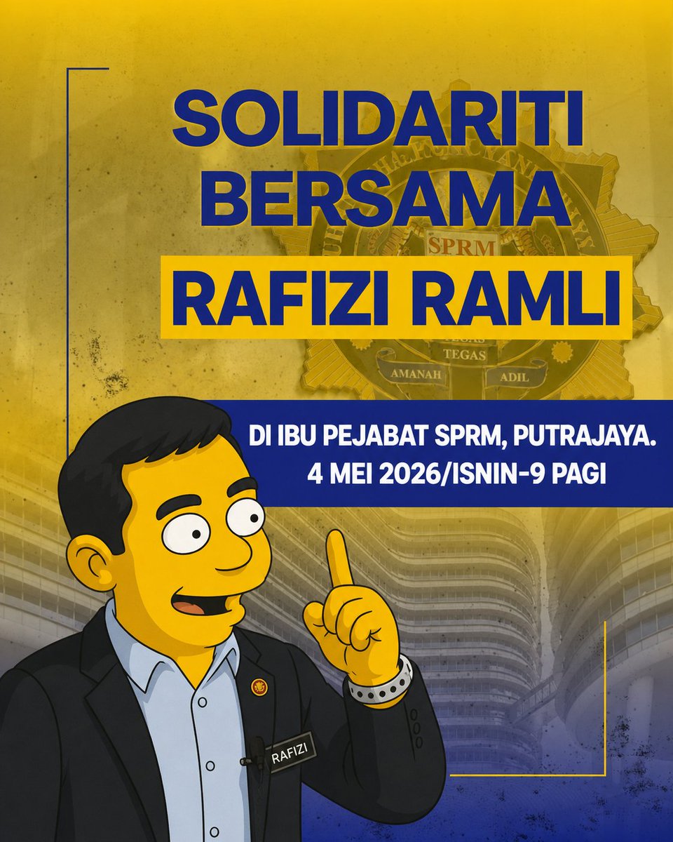 Tok_Hang67's tweet photo. Solidariti bersama Rafizi Ramli:
โถ๏ธ ISNIN, 4 MEI 2026.
โถ๏ธ 9 PAGI
โถ๏ธ HADAPAN SPRM, PUTRAJAYA.
JOM TURUN !!
#KUNING https://t.co/OyelvLbAnf