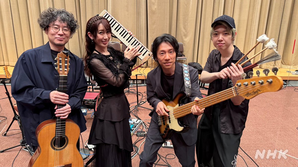 nhk_classical's tweet photo. NHK-FMで放送中
#妄想ミュージカル研究所 LIVE’26春

#妄想ミュー研 バンド🎼
今夜も最高の生演奏を届けます🎶

🎹編曲＆バンマス＆ピアノ #大嵜慶子　
🥁ドラム #荒山諒　
🎸ベース #柳原旭　
🎸ギター #石本大介

https://t.co/m6fzNsPQLC

#モウミュー春 https://t.co/0BYG2pc9WY