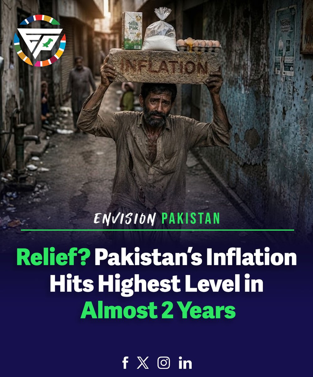 EnvisionPak's tweet image. 📈 Pakistan Inflation UpdateInflation hits highest level in almost 2 years ⚠️
Prices rising 📊, pressure on households 🏠💸
Relief still uncertain 🤔
#PakistanEconomy #Inflation #CostOfLiving #BreakingNews #EnvisionPakistan