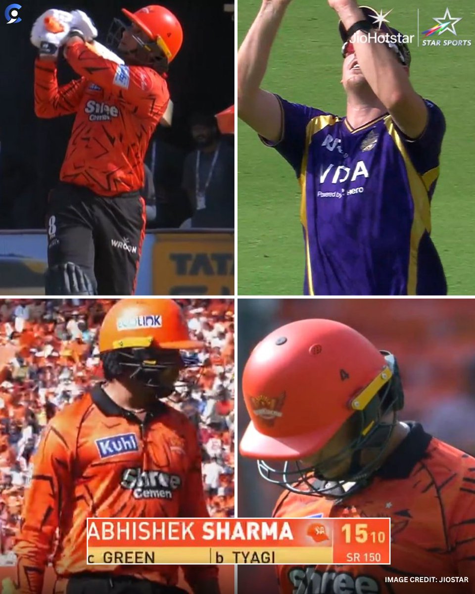 cricketimpluse's tweet image. Kartik Tyagi gets the big Wickets as Abhishek Sharma walks back for just 15 runs. 

#SRHvsKKR #IPL2026 #CricketImpluse