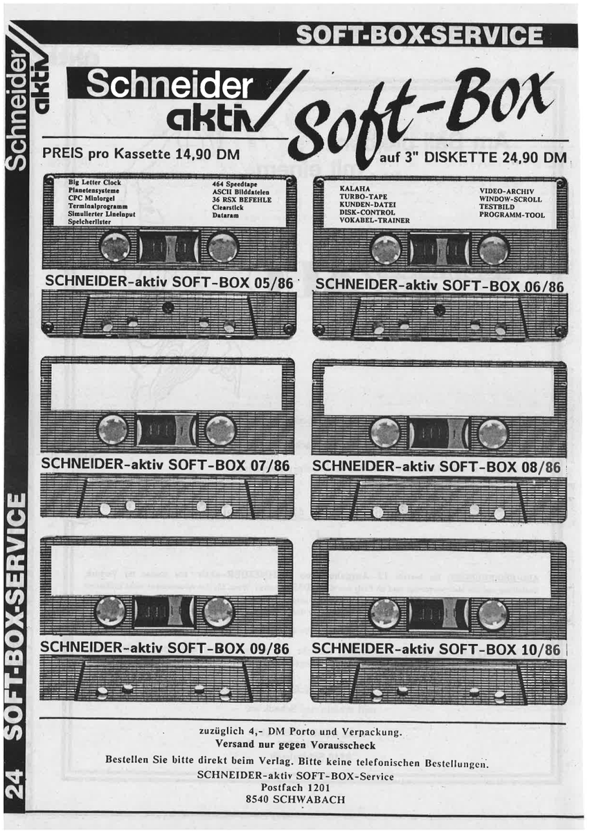 Retrojournal_de's tweet photo. Soft-Box-Service 1986: Software auf Kassette für 14,90 DM📼💾
Heute kaum vorstellbar: Programme kamen per Post – und wurden vom Band geladen… inklusive Spulen, Warten und Hoffen😄
3" Diskette war schon Luxus! Wer erinnert sich ans Kassetten-Rattern?🔊
#CPC #Datasette https://t.co/RJydeo4ySl