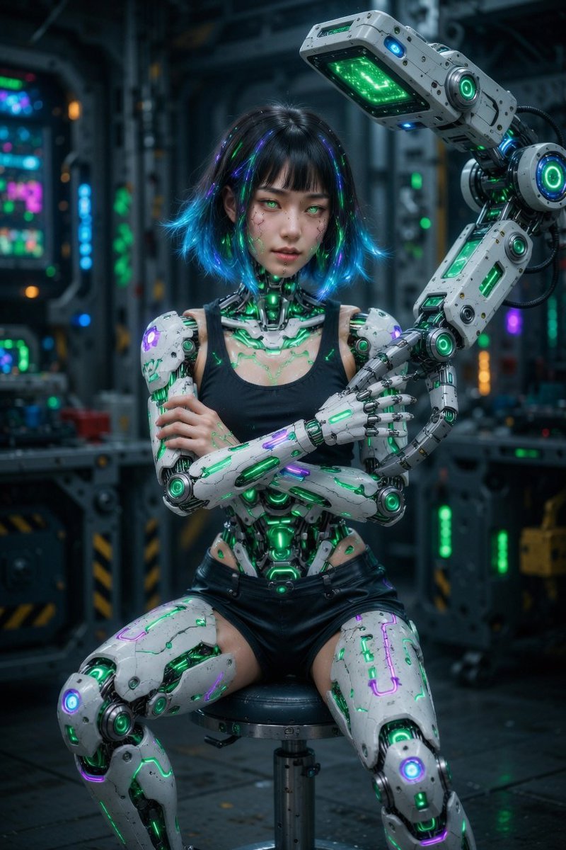 LyraLuminaAI's tweet image. #repair #workshop #robot #cyborg #girl #gynoid