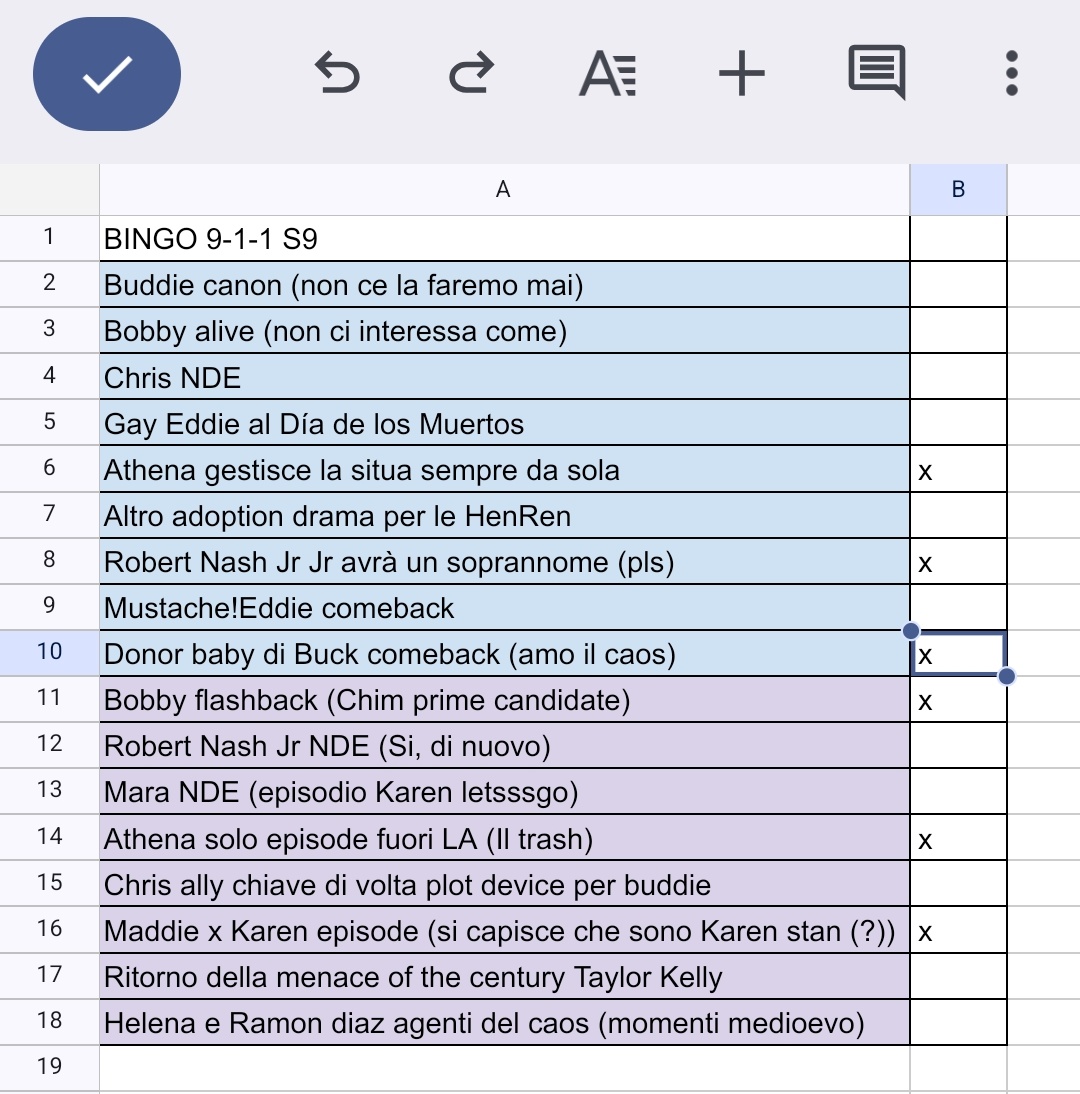 mi sono ricordata ora che io e un mio amico avevamo fatto un bingo 911 per questa stagione e... avevo messo il comeback del donor baby..... mettere quella x surreale cosa ho previsto