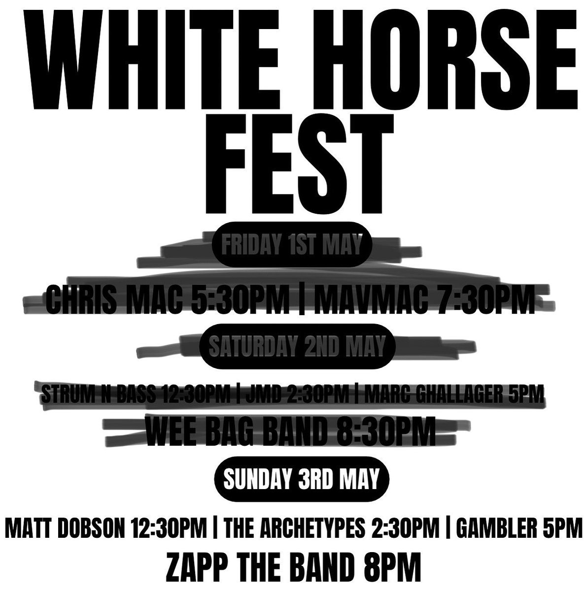 WhiteHorseInn's tweet image. FESTIVAL DAY 3 doors open 12pm music starts 12:30pm. Come and join us and show these acts some support! The sun is hiding so we’re starting off inside. Also - it’s Sunday - Which means £3.50 handpull pints! Let’s do this! 💃🏻🕺
#supportlocal #chester #festival #CountryPub #FREE