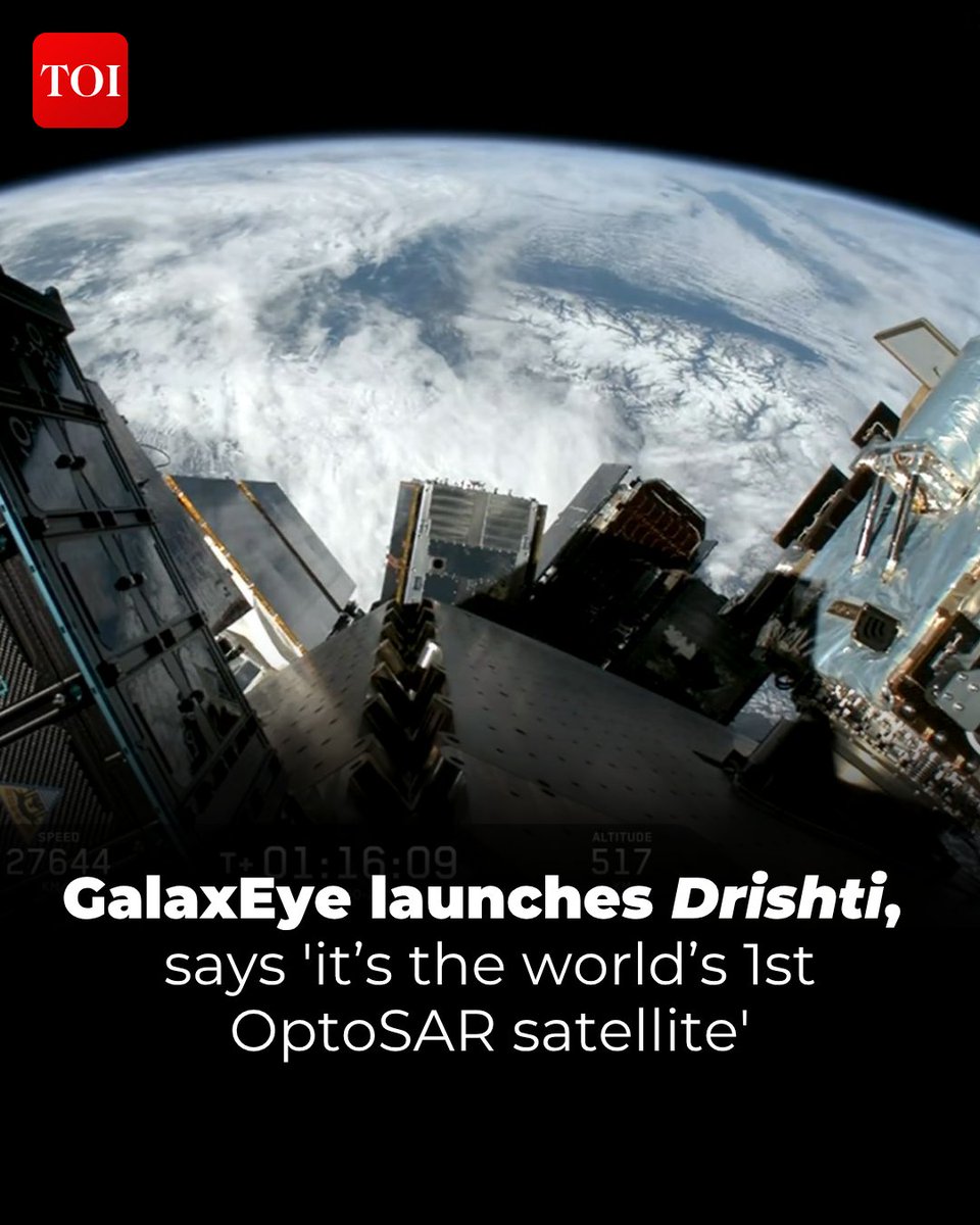 timesofindia's tweet photo. #Bengaluru-based space startup #GalaxEye placed its first commercial satellite — #Drishti — in orbit aboard SpaceX’s Falcon-9 rocket. Terming it the “world’s first #OptoSAR satellite”, the firm said the launch was a milestone in the advancement of #Earth observation technologies and reinforcing India’s growing capabilities in the global space sector.

Details here 🔗 https://t.co/PzyHuc46IP

#GalaxEye #Drishti #Bengaluru #SpaceTech #IndianStartups #NewSpaceIndia #EarthObservation #OptoSAR #SatelliteLaunch #SpaceX #Falcon9