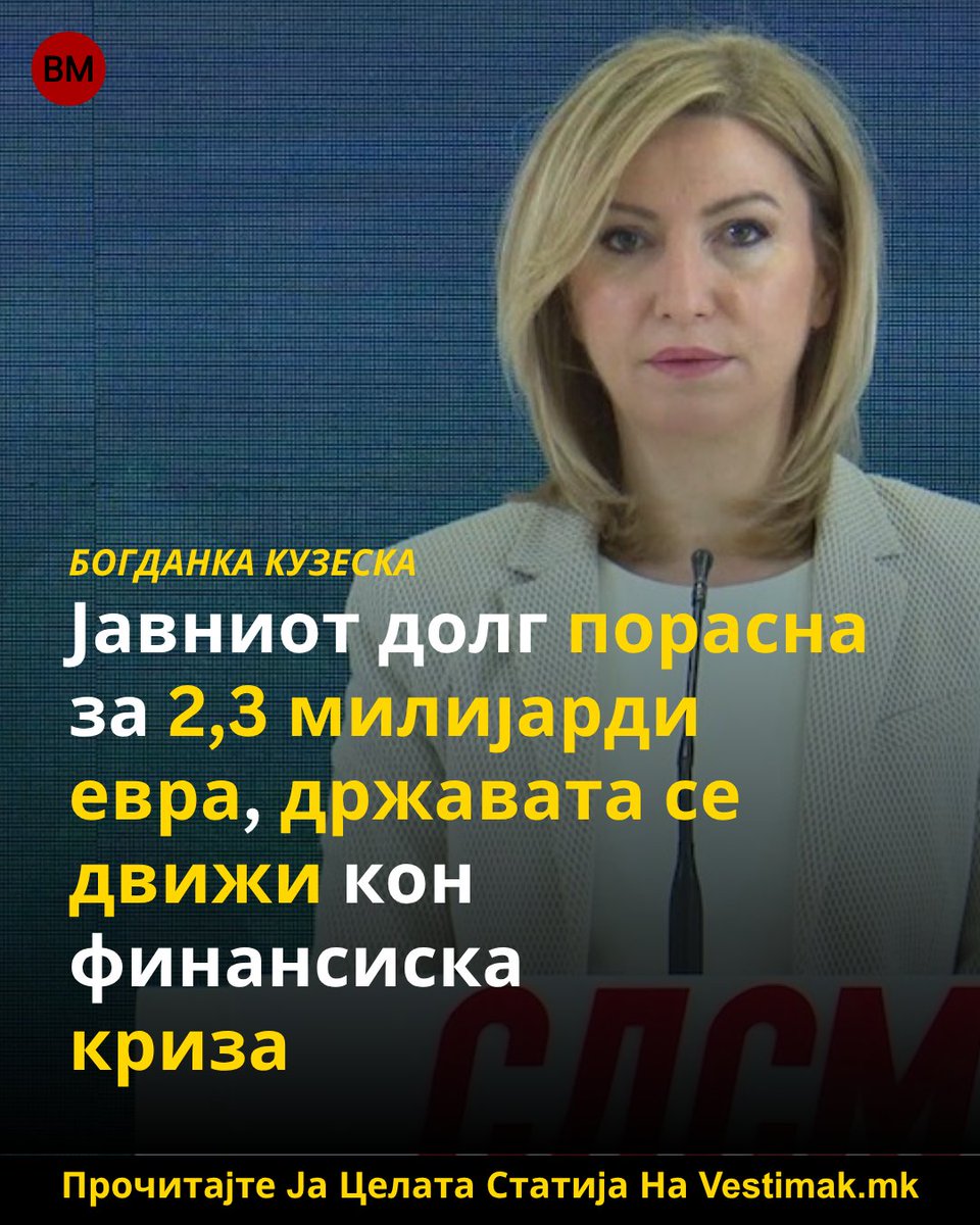 vestimakmk's tweet photo. 📉 Аларм од СДСМ: Власта на Мицкоски и ДПМНЕ, ја турка државата во должничка криза со нов долг, додека граѓаните се соочуваат со сиромаштија, ниски плати и недостаток на економски мерки.

📌 Прочитај повеќе во коментар 👇 https://t.co/L96nmydZTS