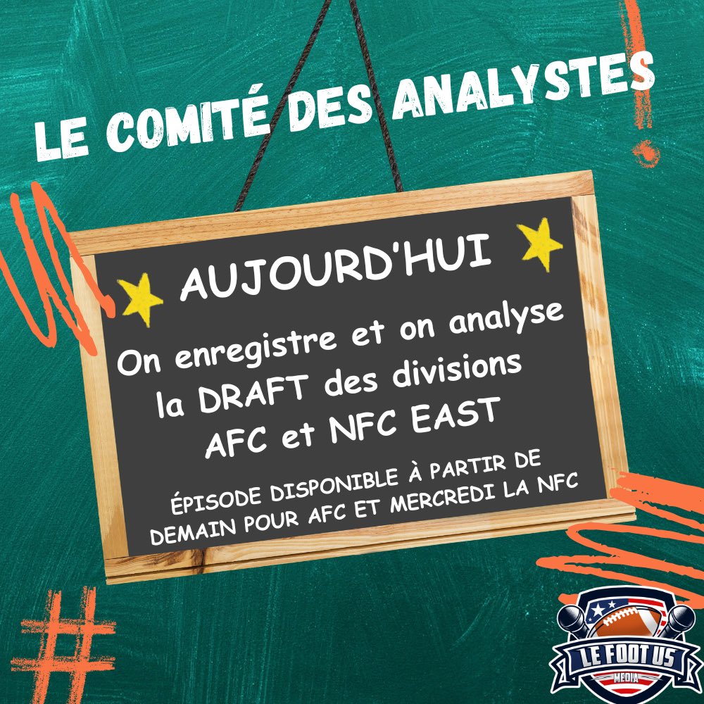 LeFootUSMedia's tweet image. 🚨 ALERTE DÉBRIEF 🚨  

Pour votre information. 
  
👉 Débrief complet de la DRAFT des divisions AFC &amp;amp; NFC East  
Picks gagnants, erreurs, steals… on dit tout 🔥  

📅 Épisode dispo demain et mercredi.  
👀 Certaines takes vont faire parler…  

#NFL #NFLDraft #FootUSMedia