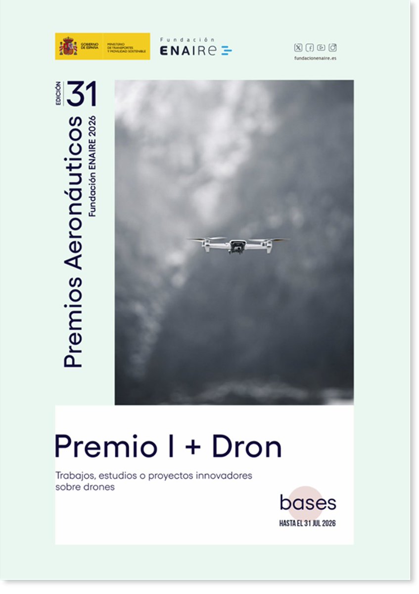 ENAIRE's tweet image. 😍🛰️ ¿Te apasionan los #drones? ¿Has desarrollado algún proyecto relacionado?

🫵🏆 ¡Entonces preséntalo al PREMIO I+DRON de @FundacionENAIRE, dotado con 10.000 euros!

❓ ¿Qué temas interesan? ¿Cómo inscribirse? Sigue el hilo: