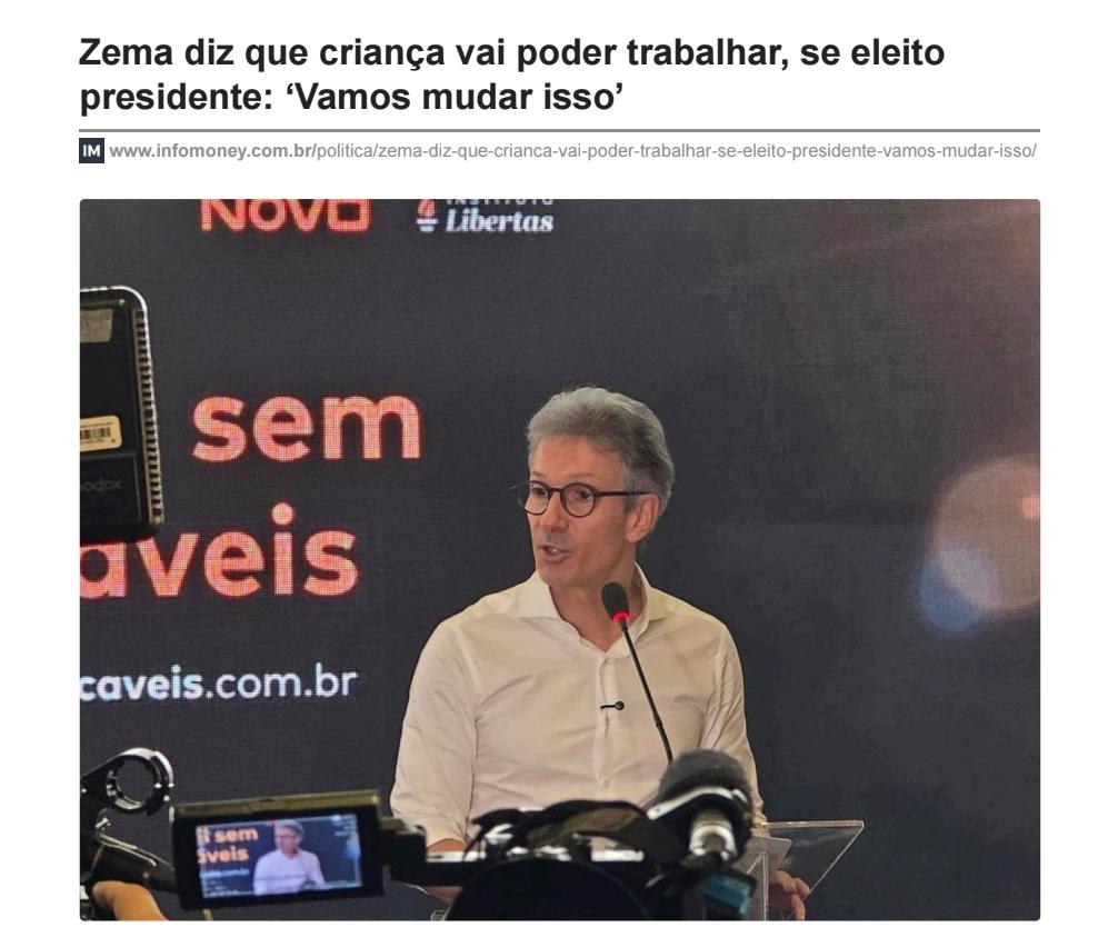 Votar nessa gente é um atraso civilizacional! Essa declaração do <a href="/RomeuZema/">Romeu Zema</a> é absurda e criminosa. Fere de morte o direito à infância, os direitos humanos, o ECA, a Constituição e mais...