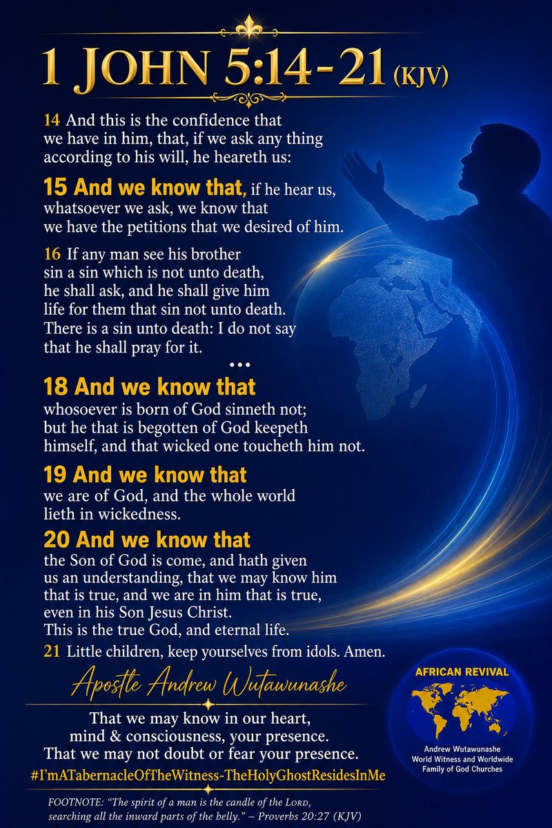 SimbaChikandwa's tweet photo. 1 John 5:14-21
For we know that:
vs15_he hears us
vs18_whosoever is born God sinneth not
vs19_we are of God
vs20_the Son of God is come, &amp; hath given us understanding, thst we may know that is true. 
Know your identity Simba!
#WitnessOfTheCross https://t.co/IyjjzVk541