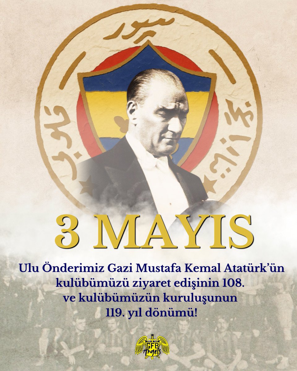 gfbangelsorg's tweet photo. Ulu Önderimiz Gazi Mustafa Kemal Atatürk'ün kulübümüzü ziyaret edişinin 108. yılı, kulübümüzün kuruluşunun 119. yıl dönümü kutlu olsun! 

Yaşa var ol Fenerbahçe!

#Efsane119Yaşında 
#GFBANGELS https://t.co/mCHAAzgM9R