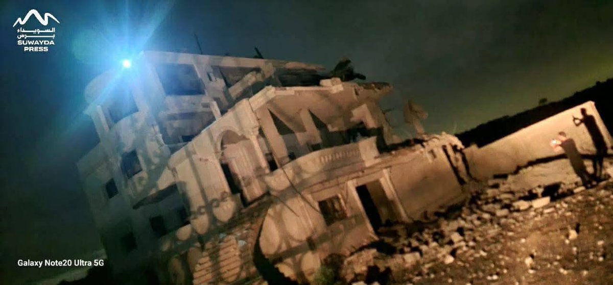 QalaatAlMudiq's tweet image. #Syria: aftermath of Jordanian airstrikes carried out last night in #Suwayda countryside. 

Hijri's National Guard condemned the strikes, presenting itself as the primary force combating drug trafficking in the province - while literally having drug kingpins within its ranks,