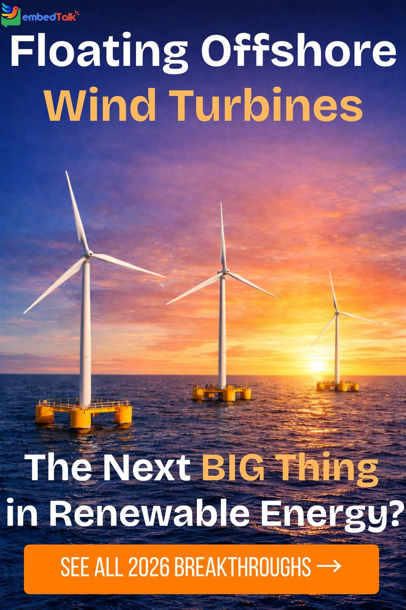 embedTalk's tweet photo. Floating offshore wind turbines are set to transform clean energy in 2026 🌍⚡

Discover the breakthrough shaping the future 👉 https://t.co/G7JQ2RRcZU

#RenewableEnergy #CleanTech #Sustainability https://t.co/BCyVJBA4TR