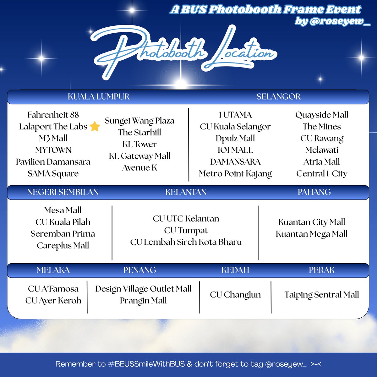 BEUSMY_'s tweet photo. BUS Because Of You I Shine - #BEUSSmileWithBUS
- a photobooth frame event by @roseyew_ 😽

📆: 11 MAY 2026 - 24 MAY 2026
📍: @ all INSSA Film outlets (MALAYSIA)
(nearest INSSA Film outlet to Zepp KL is at Lalaport The Lab~)

Remember to use the tag #BEUSSmileWithBUS & tag @roseyew_ to share the photobooth pictures you took!

#BUSbecauseofyouishine
#BUSinKL
#BUS_The1stAsiaFanconTour