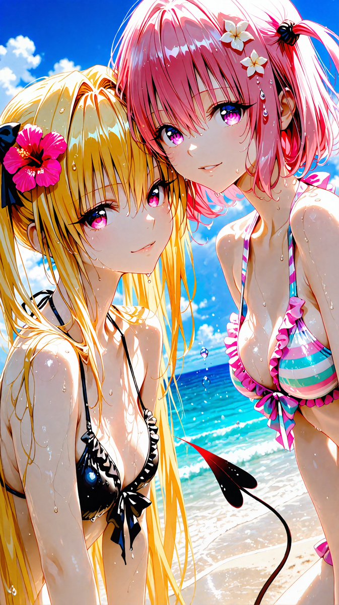 No.680｜夏の光を浴びる、海辺のモモヤミの二人
濡れた髪と水滴のきらめきで距離感を出した一枚