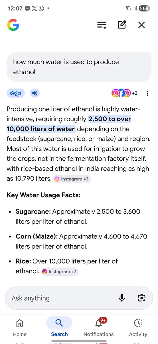 iRahulBadgandi's tweet photo. @IndianTechGuide @grok @grok bhai tu rehne de @GeminiApp ne bata diya free me.. Its contradictory that 10,000L is not used in plant but used in agriculture farm land to produce by farmers actually.. https://t.co/1FTL69lFec