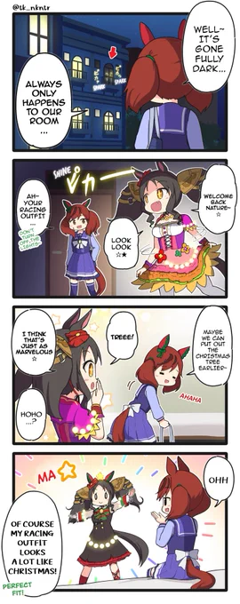 "Nice Nature and the Marvelous Christmas tree"
by tk_nkntr
TL &amp; TS by me

#NiceNature
#Umamusume
#UmaTranslations 