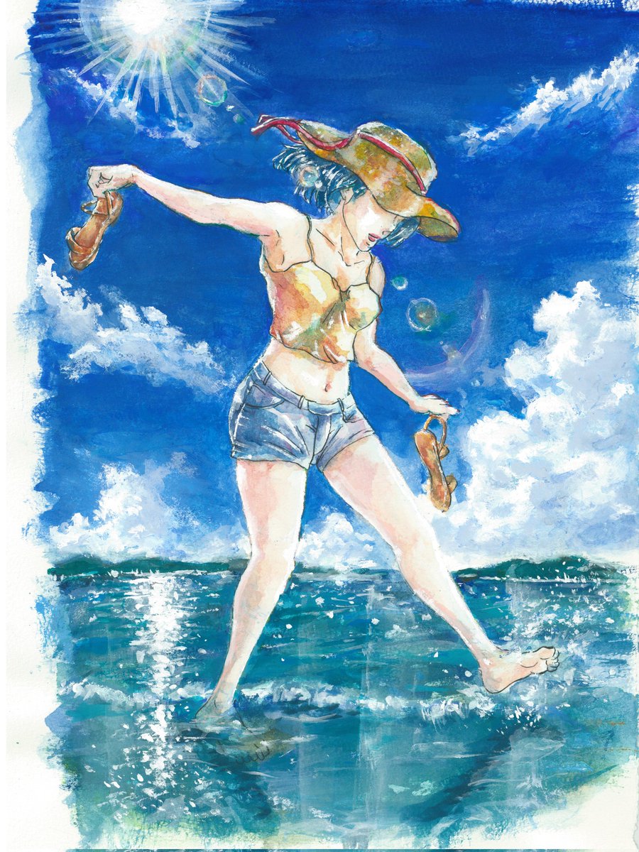 夏がはじまる… #漫画家志望 #水彩画 #アクリルガッシュ