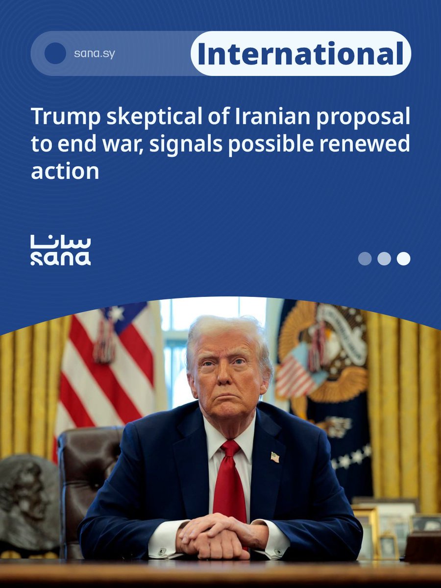 SANAEnOfficial's tweet image. U.S. President Donald Trump said he will review a proposal from Iran aimed at ending the war but indicated it is unlikely to be acceptable.
#Middle_East
#Trump
#US
#Iran