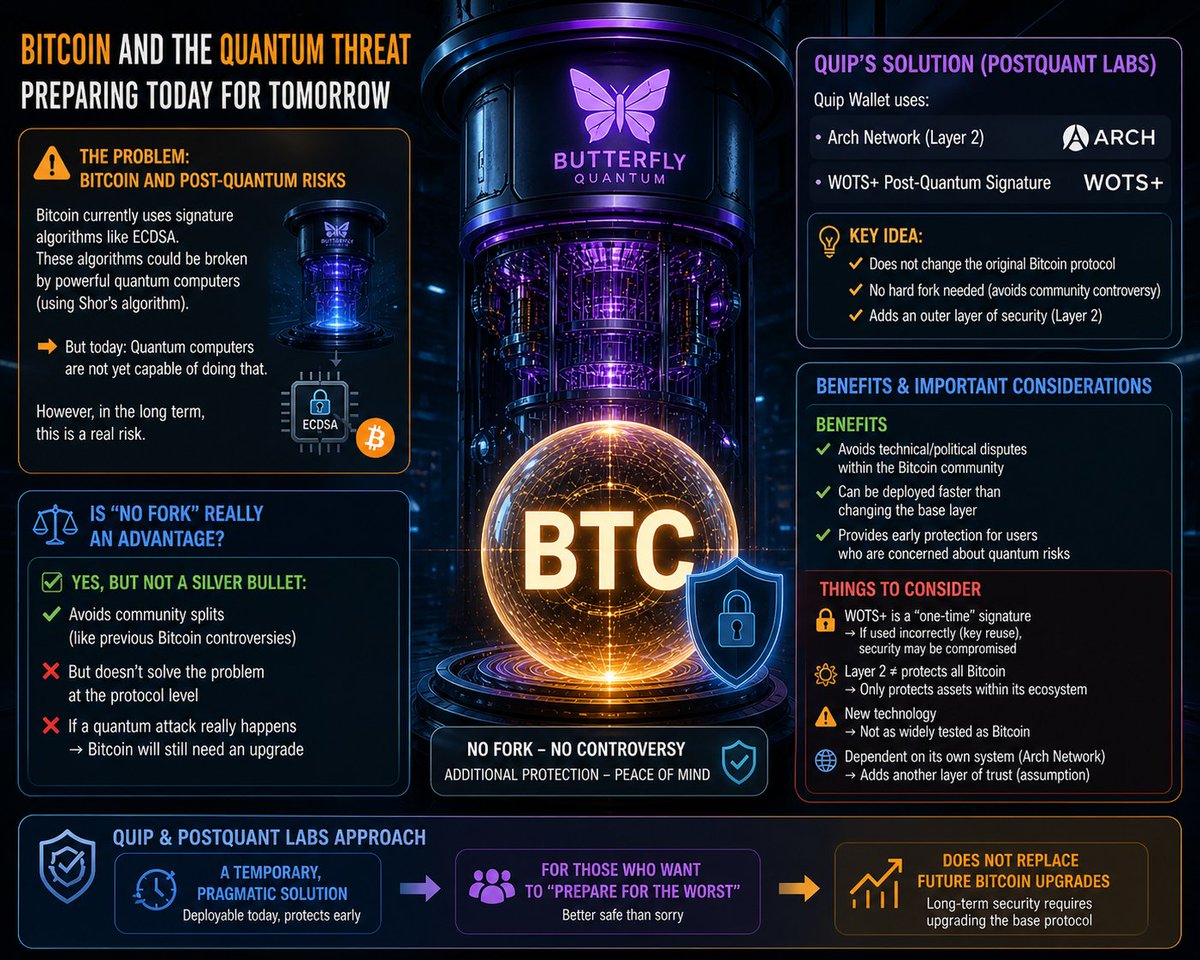 Bitcoin faces the threat of quantum computers. In short, there are a few important points to understand instead of just looking at it from a "breakthrough" perspective:

- The Problem: Bitcoin and Post-Quantum Risks

Currently, Bitcoin uses signature algorithms like ECDSA. These