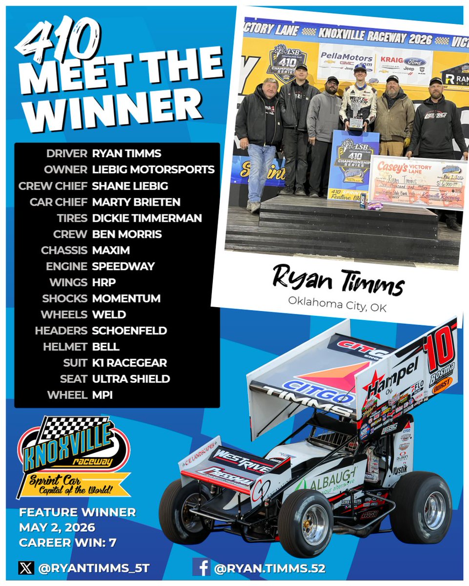 knoxvilleraces's tweet photo. Meet the Winner! @RyanTimms_5T  and Liebig Motorsports! https://t.co/nOJE278IBV