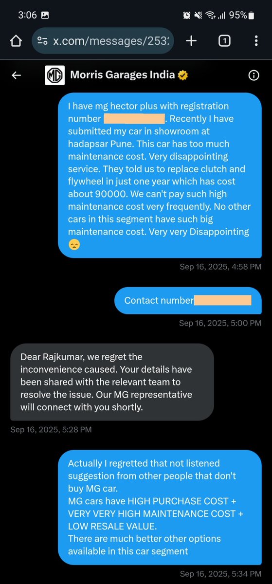 Rajkumarkhedka1's tweet image. @MGSupportIndia
 
@MGMotorIn

 I have started to suggest people not to buy #mgcars and will continue to do everyday with #Trending 
Very high maintenance cost and too frequently.
Customer's can't do anything except paying such high maintenance once they buy #vehicle.
