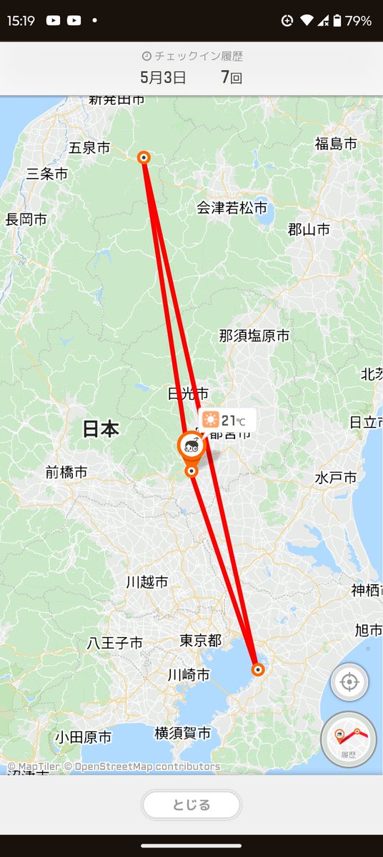 unyom's tweet photo. 本日の位置ブレ https://t.co/zxU3QSDGGg