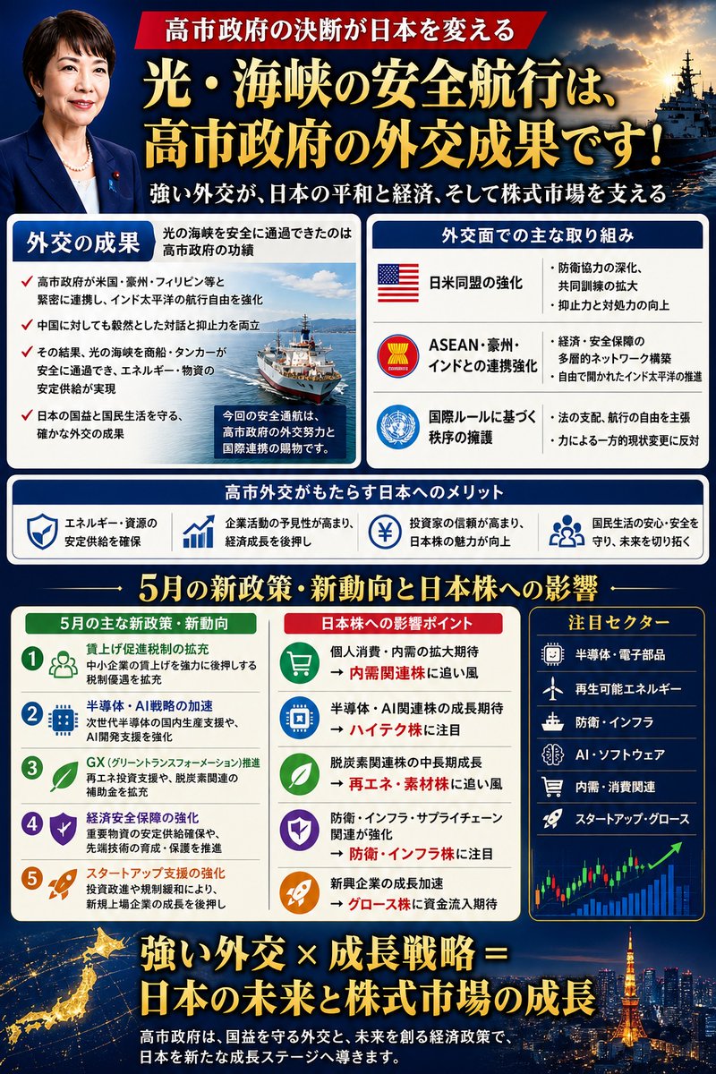 早苗隆氏の最近の動きは、日本の株式市場の様相を一変させる可能性がある！
📈 5月の新政策＝上昇への道筋を直接示す！
以下の各ポイントは、あなたの利益機会に対応していますので、しっかりと覚えておいてください！
給与税減税政策 → 国内消費関連株