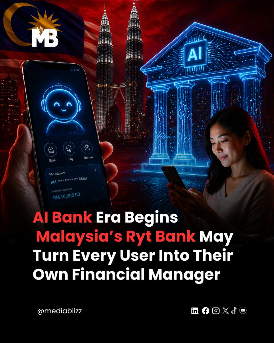 Ryt Bank, the country’s first AI-powered bank, uses a smart assistant to handle payments, spending, and everyday financial tasks through simple conversation.

#AI #Fintech #Malaysia #DigitalBanking #TechNews