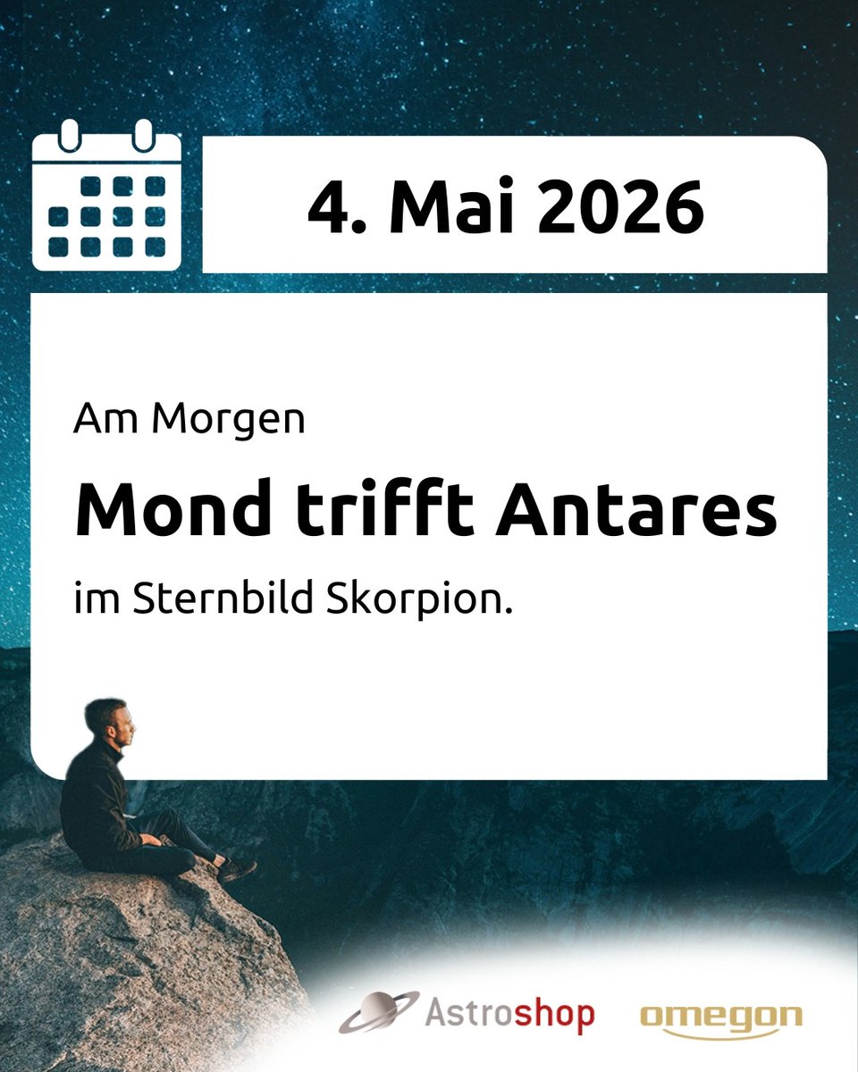 Astroshop_de's tweet photo. 🌙 Am Morgen nähert sich der Mond erneut dem Stern im Skorpion – ideal für Frühaufsteher, die das Treffen im März verpasst haben. 

👉 Alle Astrohighlights: https://t.co/GYKxyCI8c3 

#Astroshop #Omegon #Astronomie #Sternenhimmel #Antares https://t.co/zWARzYkNqh